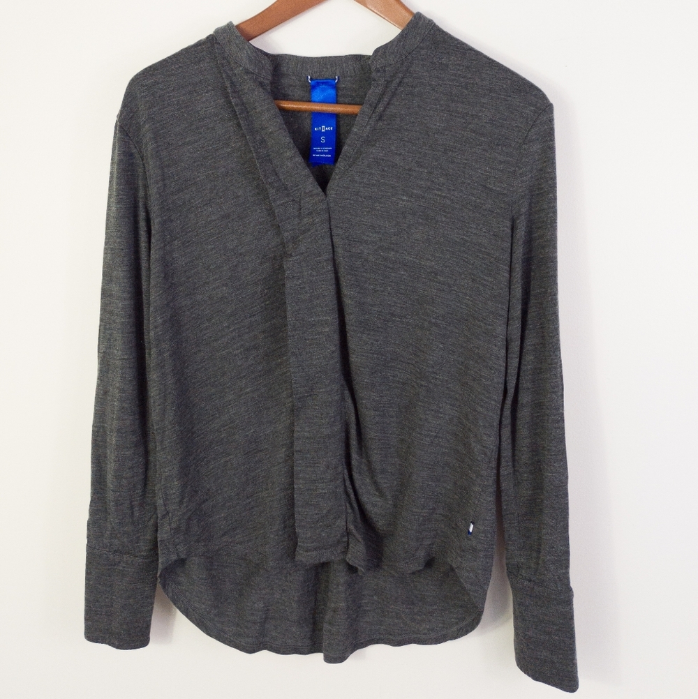Kit and Ace At Ease Heather Charcoal Grey Merino Wool Blend Drape Top Small